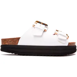 Womens Vegan Plum Footbed Tortoiseshell Sandals - White - Size Uk 9