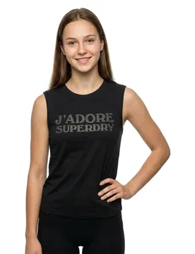Maglietta Senza Maniche Sport Luxe Fitted Vulcan Black S - Superdry - FashionsVida