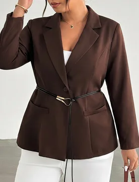 Blazer de talla grande de unicolor elegante para oficina y negocios, traje marrón para mujer para otoño/invierno, blazer elegante para uso diario y - Shein - FashionsVida