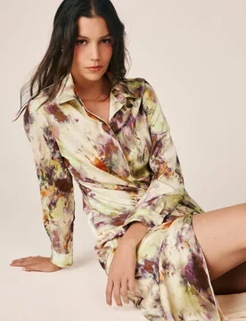 Vestido midi con cuello camisero y estampado acuarela - Alma en Pena - FashionsVida