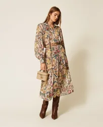 Robe longue en crépon floral