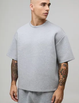 Herren Oversized Kastenförmiges Bonded-Scuba-T-Shirt Grey Marl Größe Small - boohooMAN - FashionsVida