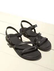 Leather Strappy Flat Sandals Black female