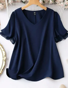 Blusa unicolor de cuello V de manga mariposa 3XL - Shein - FashionsVida