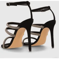 Sandalias de tacón de mujer en ante y tiras joya