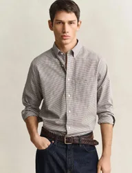 Pure Cotton Poplin Gingham Oxford Shirt Taupe male