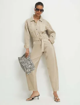 Denim Belted Jumpsuit Beige female - River Island - FashionsVida