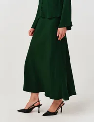 Satin Midi Slip Skirt Dark Green female