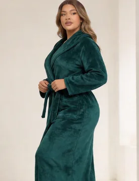 Pieza Bata de franela con bolsillos, cinturón y cuello, suave y cómoda, ropa de dormir para mujer, bata de mañana, bata de baño. Fina 220gsm, adec - Shein - FashionsVida