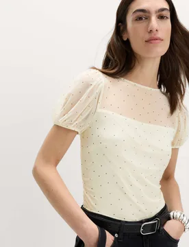 Mesh Polka Dot Fitted Top Ivory Mix female - M&S - FashionsVida