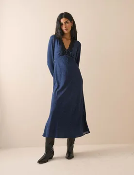 Polka Dot V-Neck Midi Tea Dress Blue female - Nobody's Child - FashionsVida