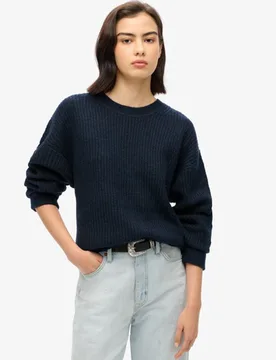 Superdry Damen Angerauter Pullover mit Rundhalsausschnitt Marineblau - Größe: 42 - 89.99 - FashionsVida