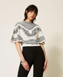 Blouse en satin jacquard floral avec pois