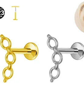 ASTM F-136 Titanium Labret Piercing with Chain Design Push In Earrings Tragus Threadless Flat Back Piercing Body Jewelry - Aliexpress - FashionsVida