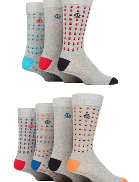 Mens 7 Pair Recycled Cotton Patterned Socks Double Dots Light Grey 7-11 - Grey - Size: 7-11 Mens - Jeff Banks - FashionsVida