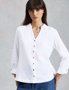 Pure Cotton Double Cloth Shirt White female - White stuff - FashionsVida