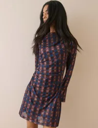 Checked Mini Skater Dress Brown female