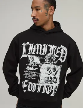 Herren Übergroßer Kapuzenpullover Mit Renaissance-Druck Black Größe XL - boohooMAN - FashionsVida