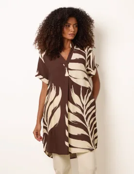 Palm Print Tunic Top - S / CHOCOLATE - female - Blue Vanilla - FashionsVida