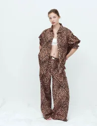 Pure Cotton Poplin Leopard Pyjama Bottoms Brown Mix female