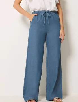Women's Tall Washed Pull On Wide Leg Jeans in Blue Size: 12XL - Blue - Size: 12XL - Long tall sally - FashionsVida