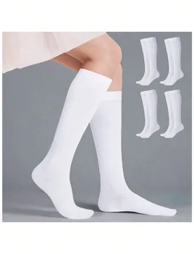 Pares de calcetines de unicolor hasta la rodilla, calcetines de pantorrilla de punto de unicolor suave, calcetines casuales diarios suaves y cómodos - Shein - FashionsVida