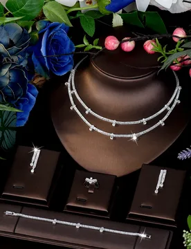 HIBRIDE Luxury Cute Two Layer Necklace Earring Bracelet Jewelry Set Women's Light Luxury Wedding Bridal Holiday Gift S-1099 - Aliexpress - FashionsVida