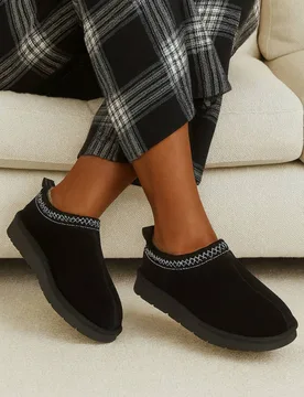 Women's Faux Fur Lined Comfy Aztec Embroidered Ultra Mini Booties Slippers in Black Size: 4 - Black - Size: 4 - Ajvani - FashionsVida