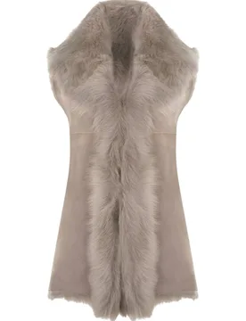 Women's Toscana Sheepskin Long Gilet-Sorocaba in Light Grey Size: 8 - Light Grey - Size: 8 - Infinity Leather - FashionsVida