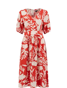 Weird Fish Dilsha Printed Midi Dress Size 8 - holiday-shop holiday-shop womens-summer-shop new-arrivals offers all-offers offers womens-offers sale al - Radical Red - FashionsVida