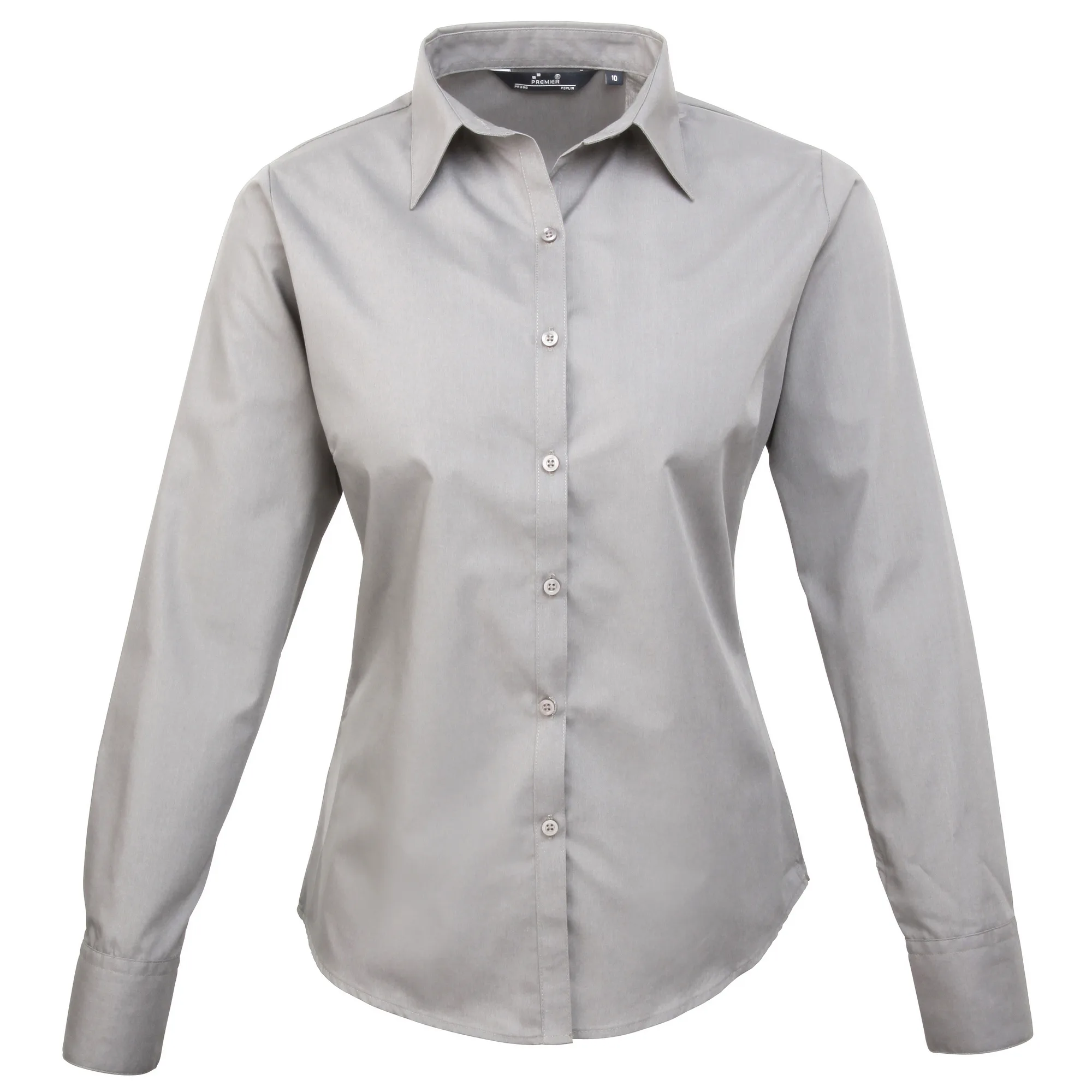 Womens/ladies Poplin Long-Sleeved Blouse (Silver) - Size 10 Uk - Premier - FashionsVida