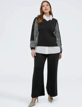 Sudadera de mujer con detalle de camisa mangas con insertos de tejido de punto - Fiorella Rubino - FashionsVida