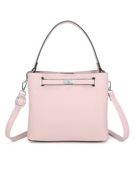 Women's Enro Triple Compartments PU Leather Top Handle Bag With A Lock in Pale Pink - Pale Pink - Size: One Size - Fontanella Fashion - FashionsVida