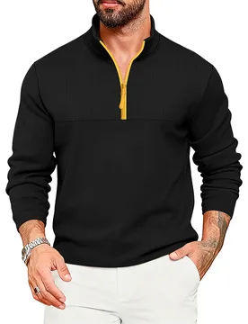 New Patchwork Autumn winter fabric men's casual long sleeve solid color half zip stand collar T-shirt top men's pullover ﻿ - Aliexpress - FashionsVida