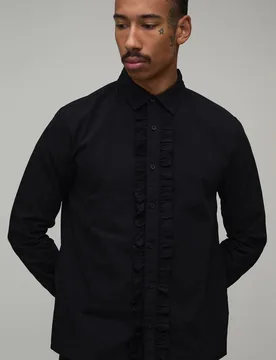 Herren Normal Geschnittenes Hemd Mit Rüschenfront Black Größe Small - boohooMAN - FashionsVida