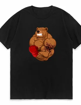 Cartoon Bear Muscle training Men's T Shirts summer Funny rune Man Round Neck Clothing Woman Clothes Funny Letter Print Tees - Aliexpress - FashionsVida