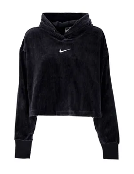 Felpa Leggera Cappuccio Corta Donna Sportswear Velour Mod Cropped Hoodie Black/sail - Nike - FashionsVida