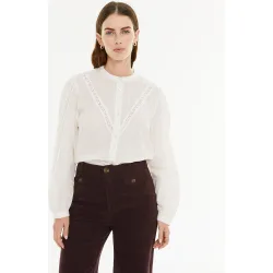Camisa de mujer con cuello mao y manga larga prenda sostenible
