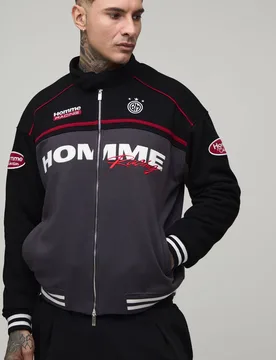 Herren Tall Kastige Passform Biker-Kragen Farbblock Moto Jersey Jacke Black Größe XS - boohooMAN - FashionsVida