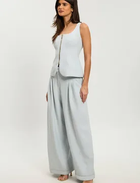 Women's Petite Compact Stretch Peplum Wide Leg Jumpsuit in Pale Blue Size: 10 - Pale Blue - Size: 10 - Karen millen - FashionsVida