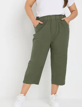 Women's Cropped Cotton Trousers in Dark Olive Size: 22-24 - Dark Olive - Size: 22-24 - Yours - FashionsVida