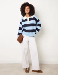 Stripe Knit Polo Jumper - S/M / BLUE - female