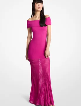 Vestido largo de punto elástico plisado con cuello barco - MICHAEL Michael Kors - FashionsVida
