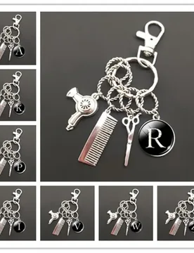 A-Z letter hair dryer key chain hairdresser gift comb scissors car key ring accessories jewelry gift hairdresser key chain - Aliexpress - FashionsVida