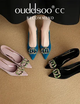 Ods Women's natural suede leather crystal buckle decoration slip-on pointed toe pumps elegant ladies wedding dress heeled shoes - Aliexpress - FashionsVida