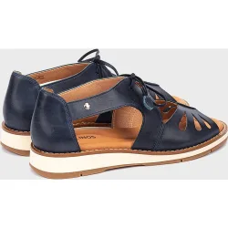 Sandalias planas de mujer de piel con cordones