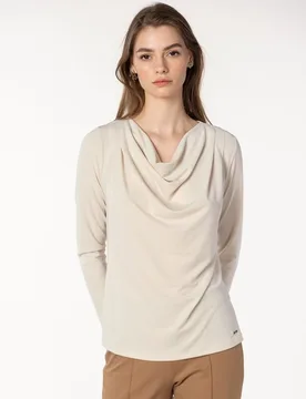 Camiseta de mujer escote drapeado manga larga - Naulover - FashionsVida