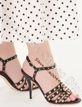 Multi Strap Gold Rockstud Gladiator Sandals Bright Red Insole Ankle Buckle Square Open Toe Heels Luxury Women Rivet Sandals - Aliexpress - FashionsVida