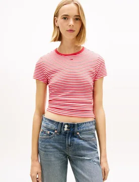 Camiseta de mujer de manga corta slim fit en canalé - Tommy Jeans - FashionsVida
