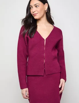 Women's Edge to Edge Button Down Cardigan Sweater in Wine Size: Small - Wine - Size: S - OASIS - FashionsVida